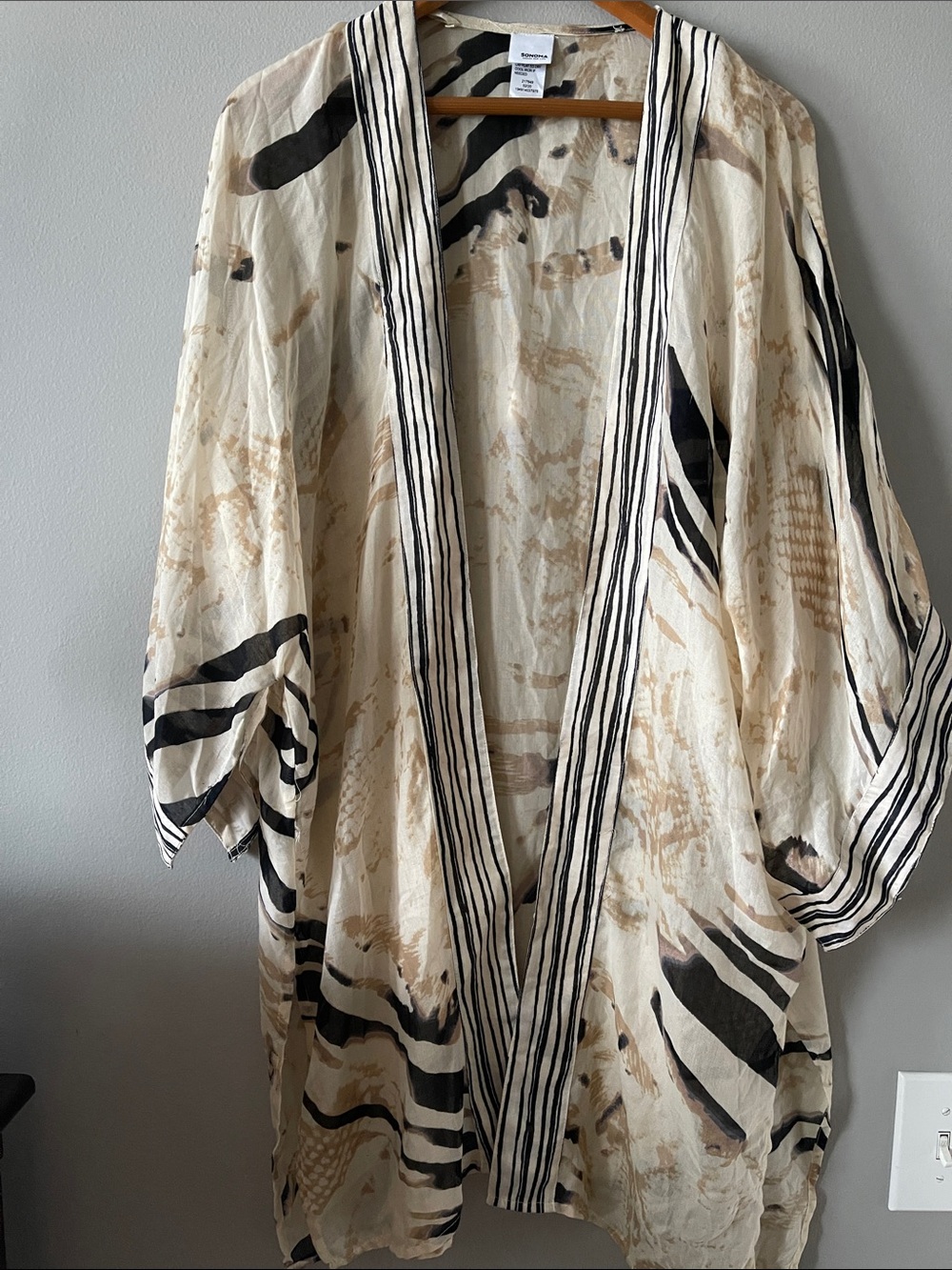 Sonoma Cream and Black Printed Kimono-Style Tunic coverup